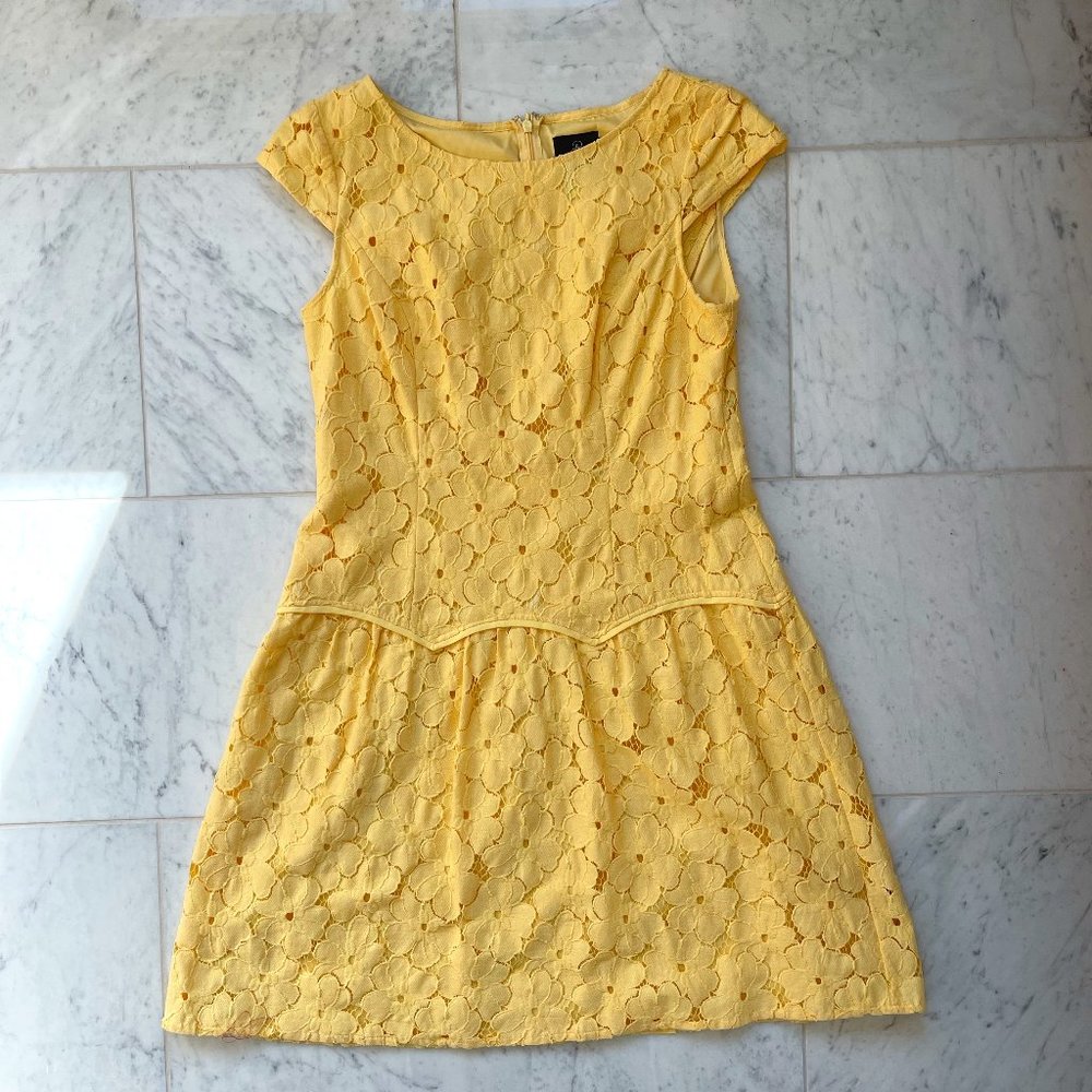 Adrianna Papell Yellow Floral Lace Drop Waist Cap